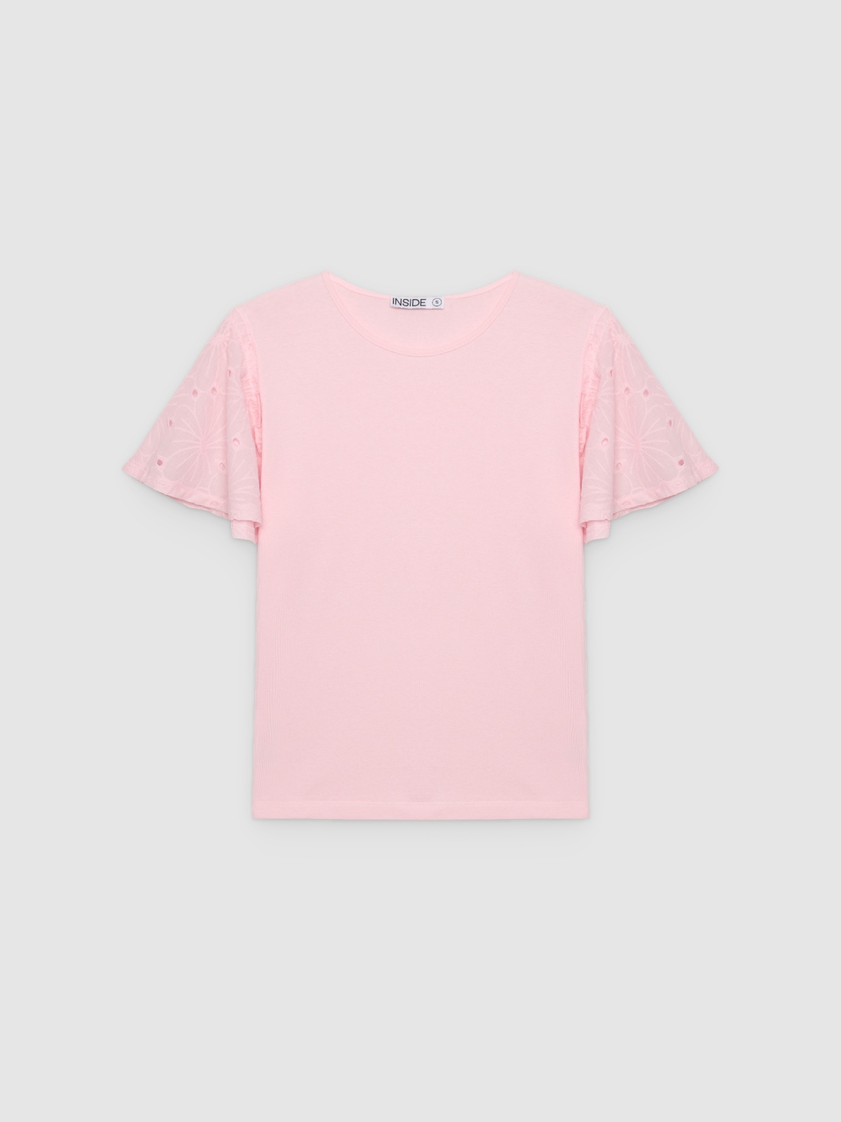 %Pto% Swiss embroidered cotton T-shirt light pink front view