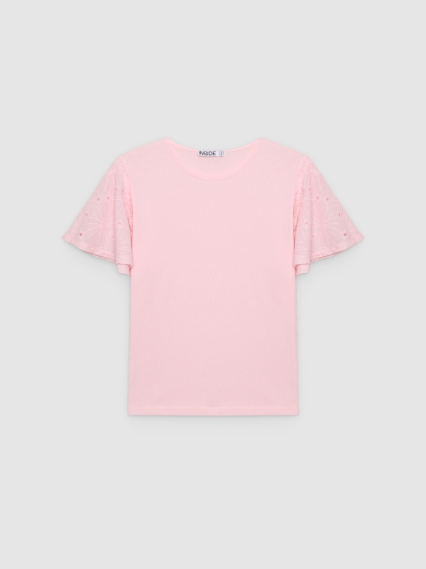  Swiss embroidered cotton T-shirt light pink front view