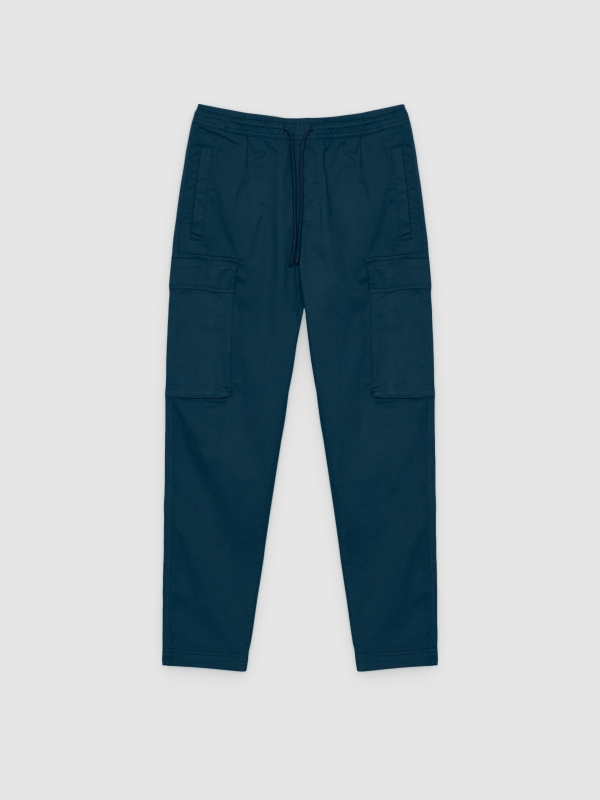  Calça jogger elástica azul petróleo vista frontal