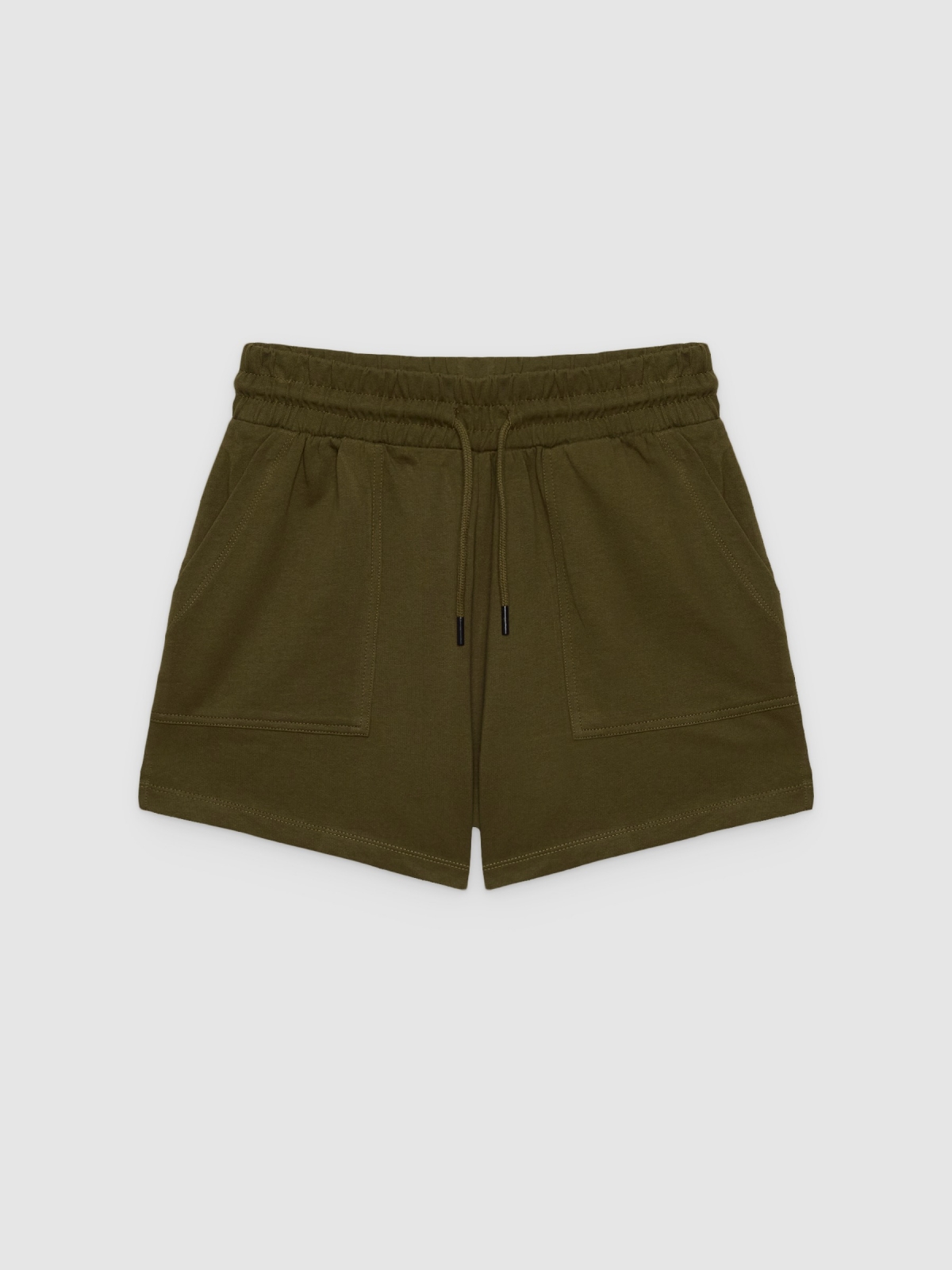 %Pto% Shorts de felpa con bolsillos verde oliva vista frontal