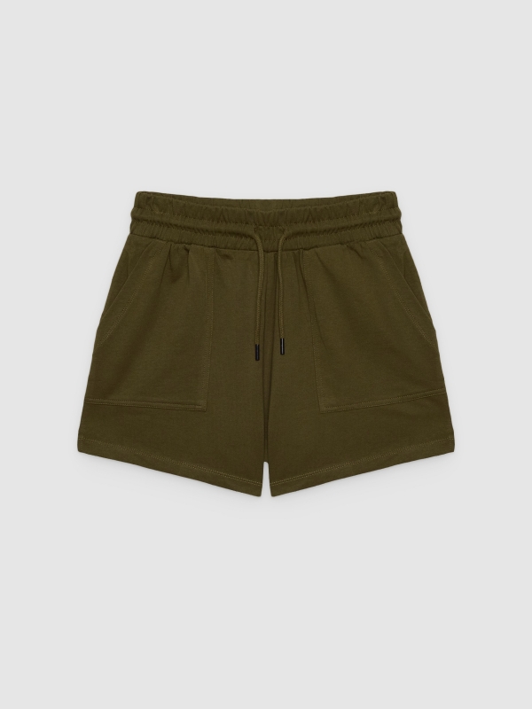  Shorts de felpa con bolsillos verde oliva vista frontal