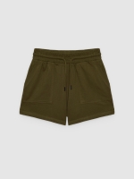 %Pto% Fleece shorts with pockets olive green front view