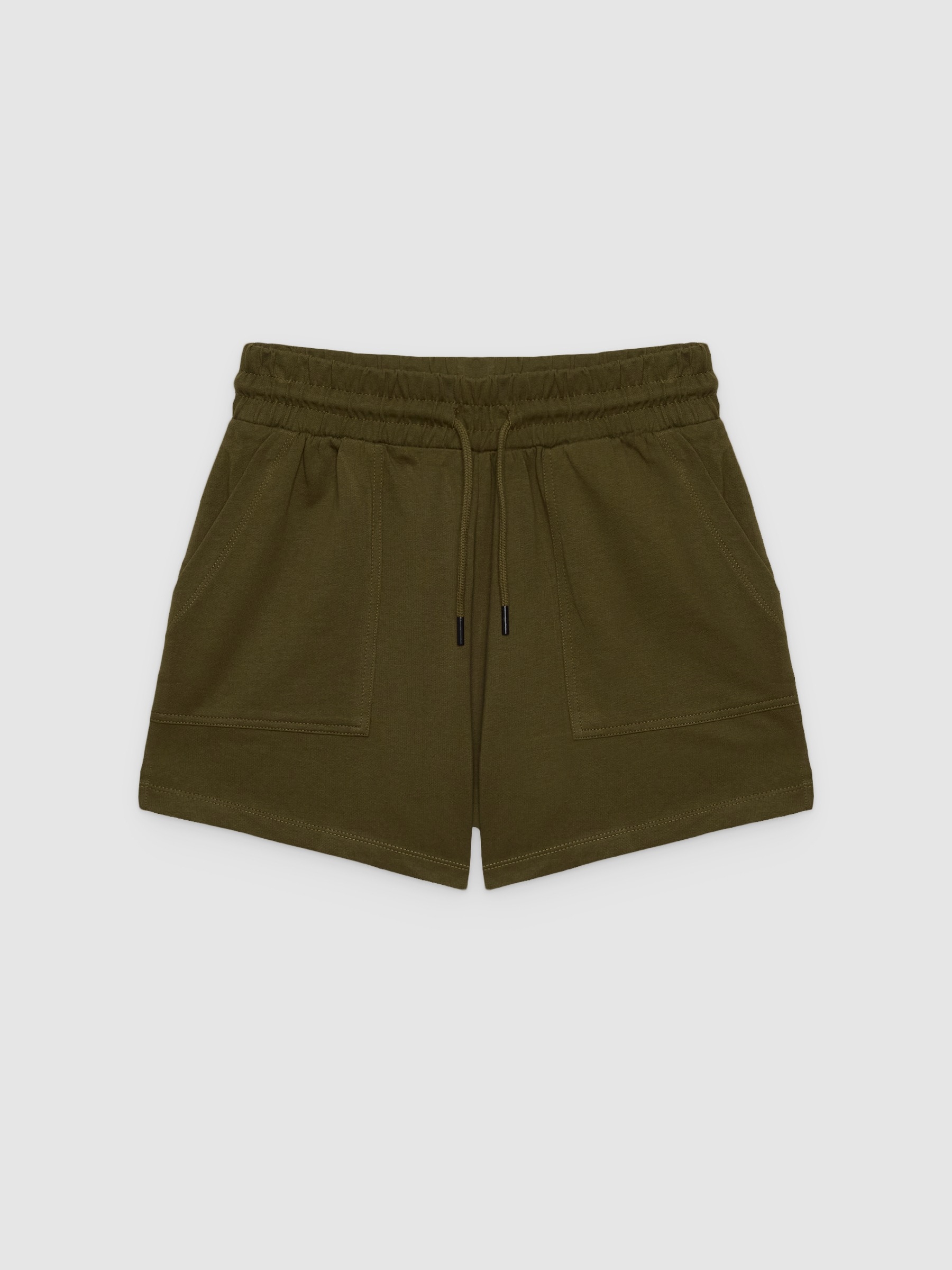 Fleece shorts with pockets olive green middle front view