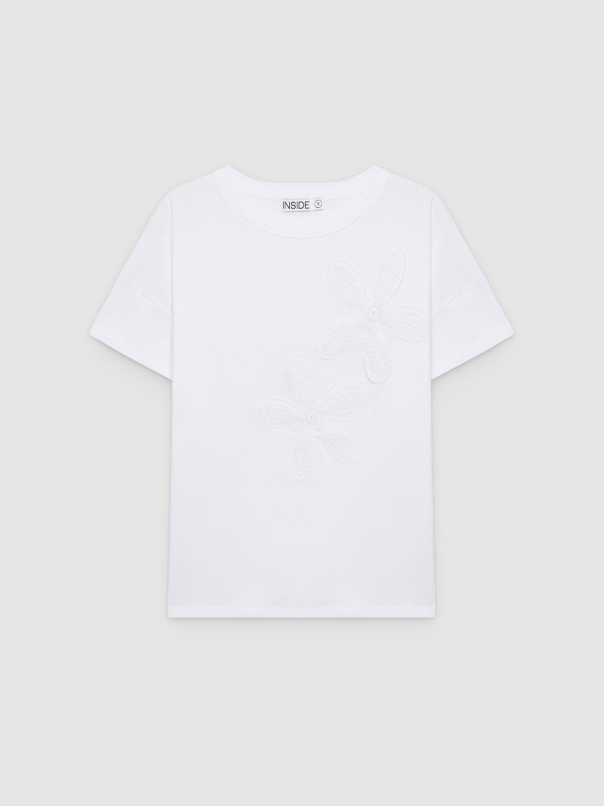 %Pto% Camiseta com flores bordadas branco vista frontal