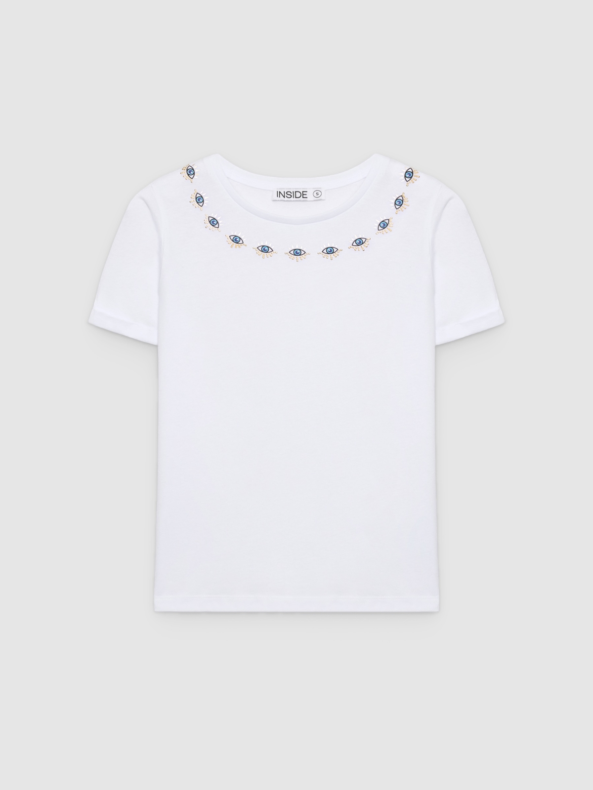 %Pto% Ethnic T-shirt with beads white front view