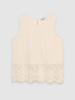 %Pto% Sleeveless embroidered T-shirt off white front view