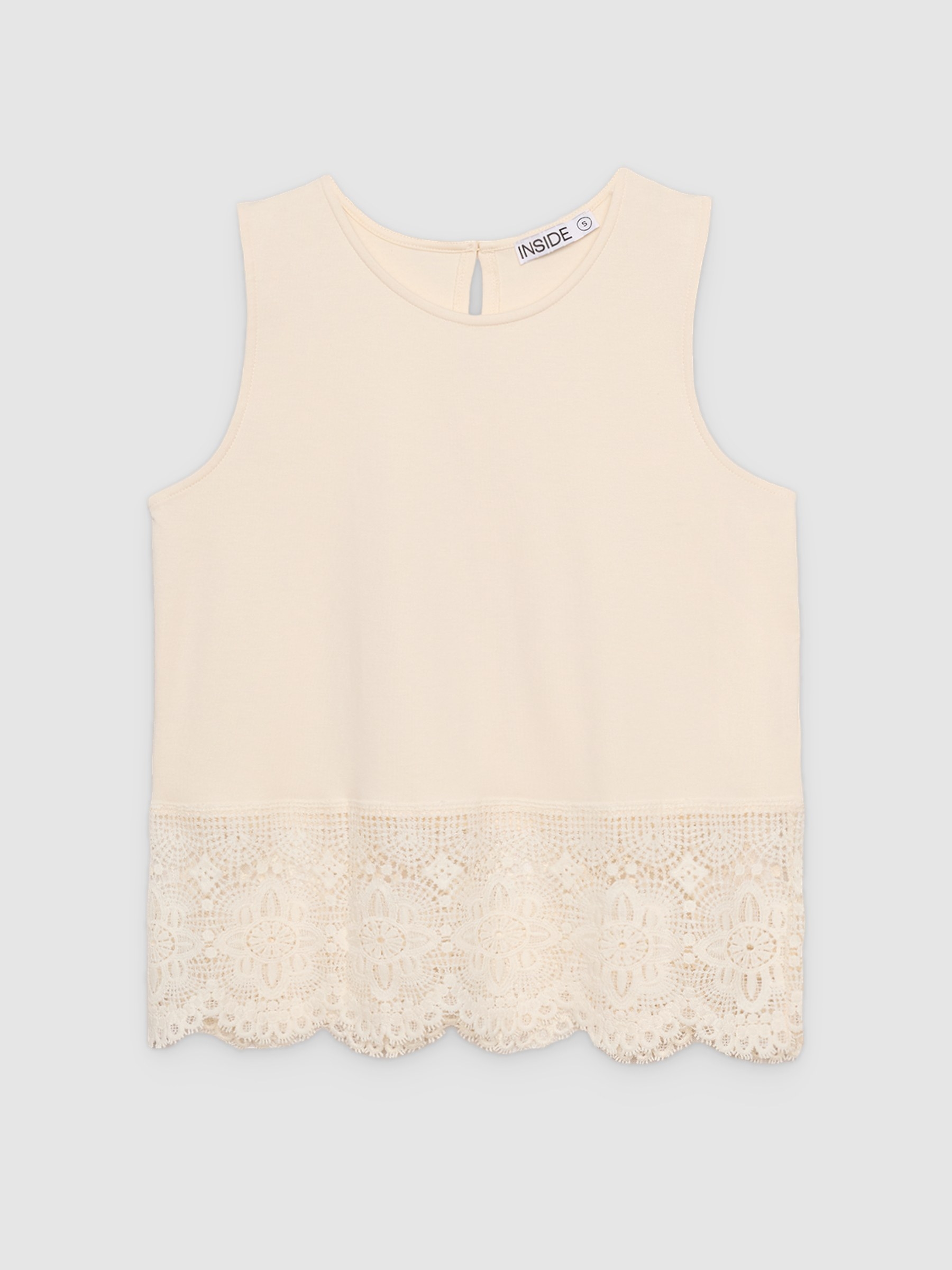 Sleeveless embroidered T-shirt off white middle front view