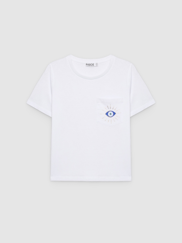  Camiseta olho étnico com miçangas branco vista frontal