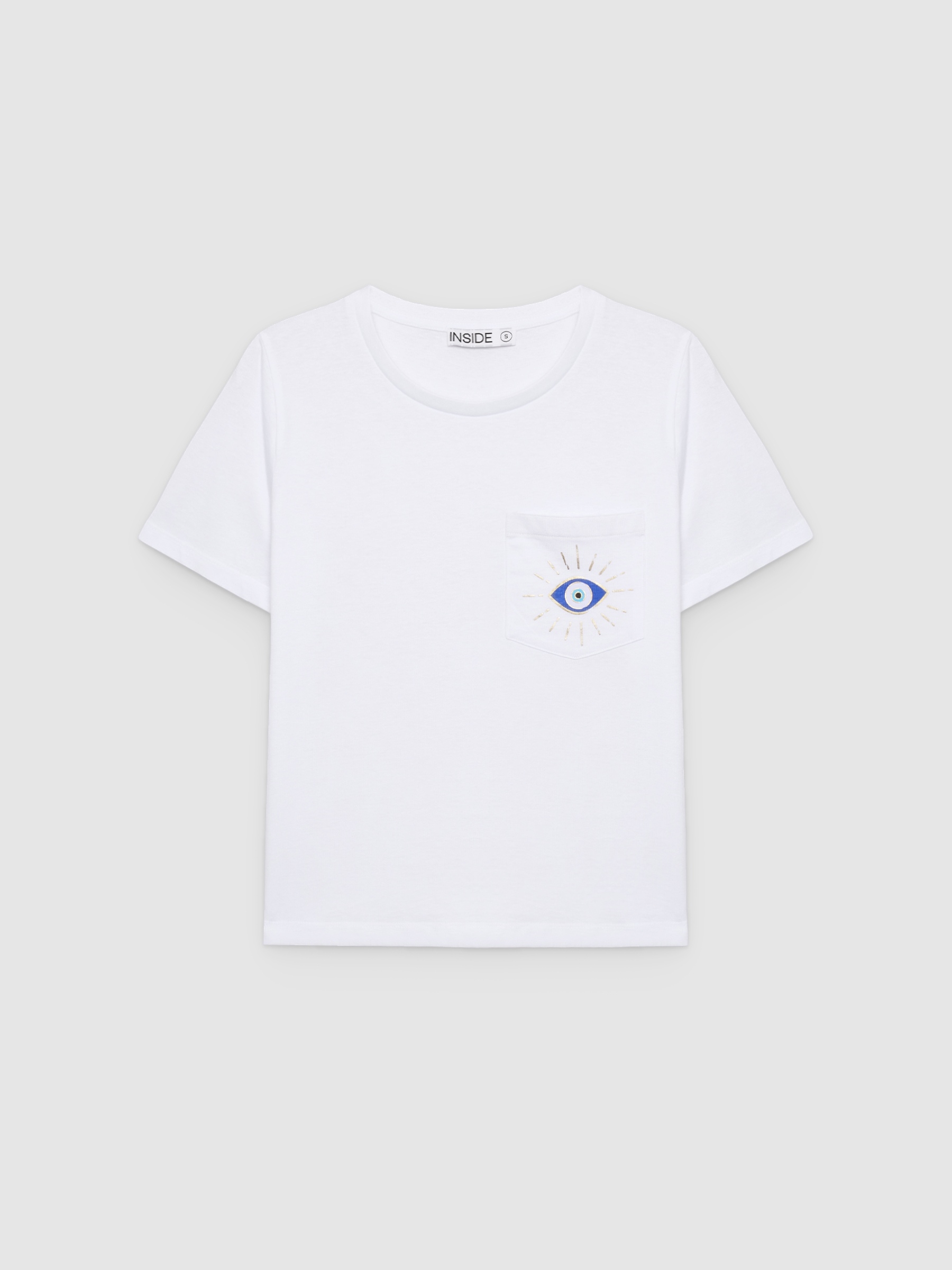 Ethnic eye T-shirt with beads white middle front view
