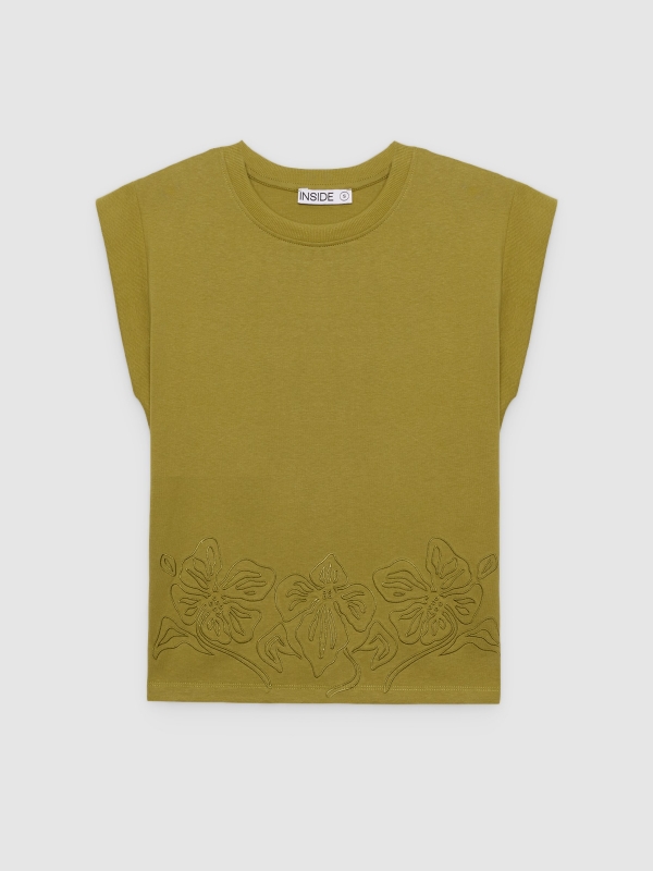  Camiseta sin mangas bordado floral verde oliva vista frontal