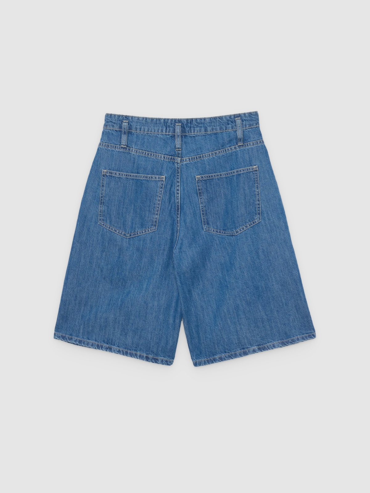 High-waisted denim Bermuda shorts with pleats blue back view