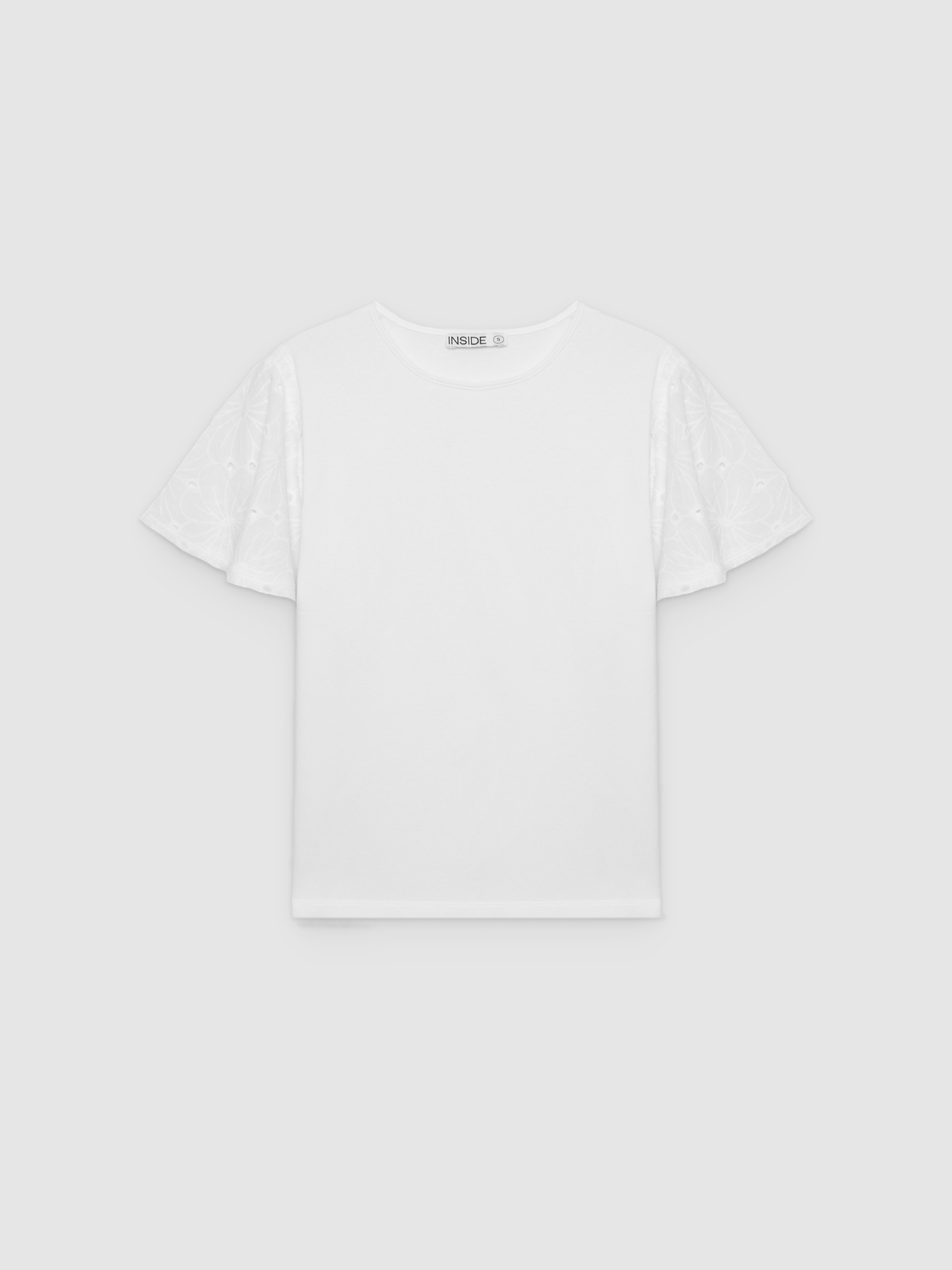 Camiseta algodón bordado suizo blanco vista media frontal