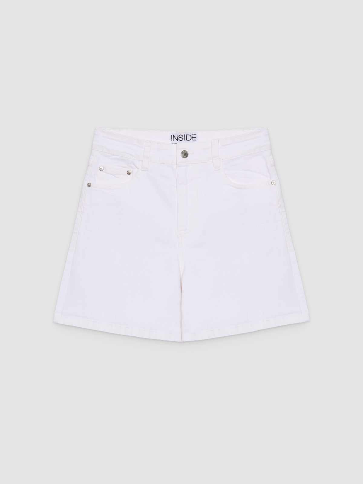 %Pto% High-waisted twill Bermuda shorts white front view