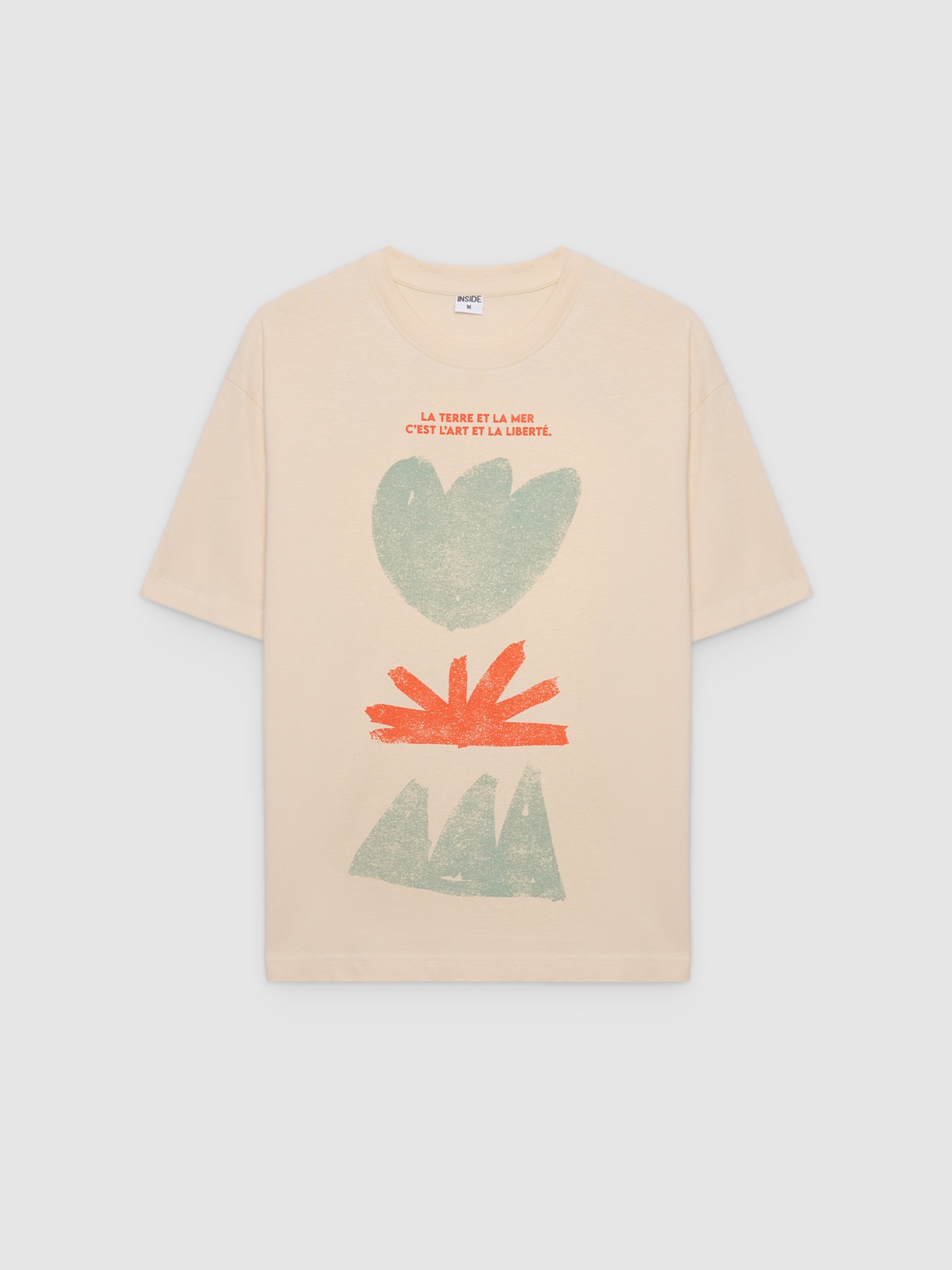 Camiseta estampado abstrato crua vista meia frontal