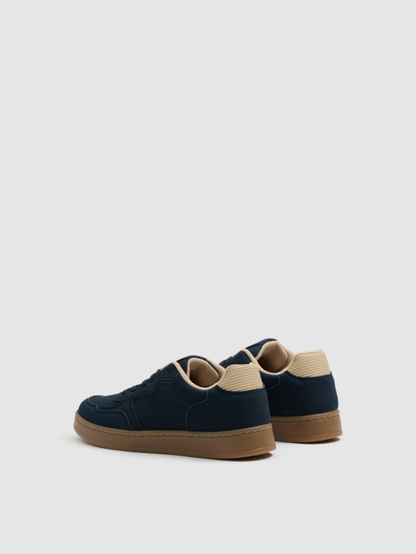 Low-top rubber sneakers petrol blue 45º back view