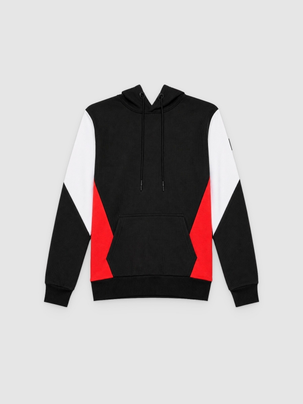  Hoodie color block com bolso preto vista frontal
