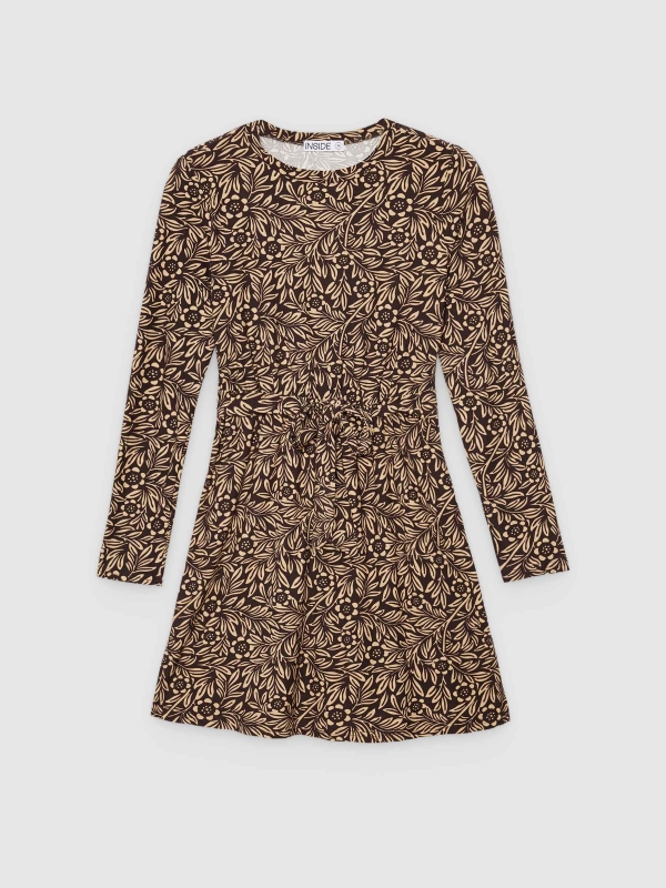  Vestido estampado floral lazada marrón tierra vista frontal