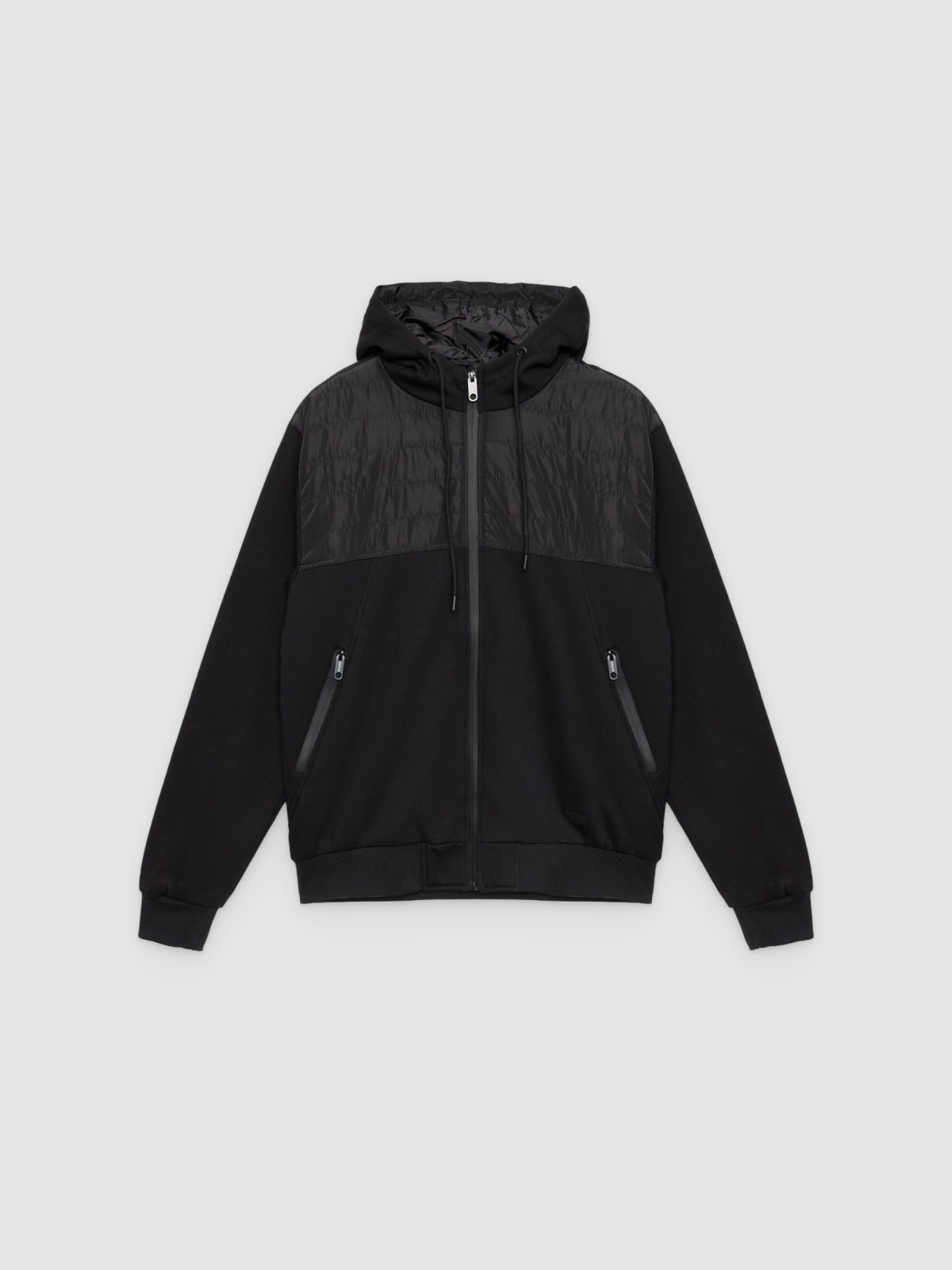 %Pto% Combined hooded jacket black front view