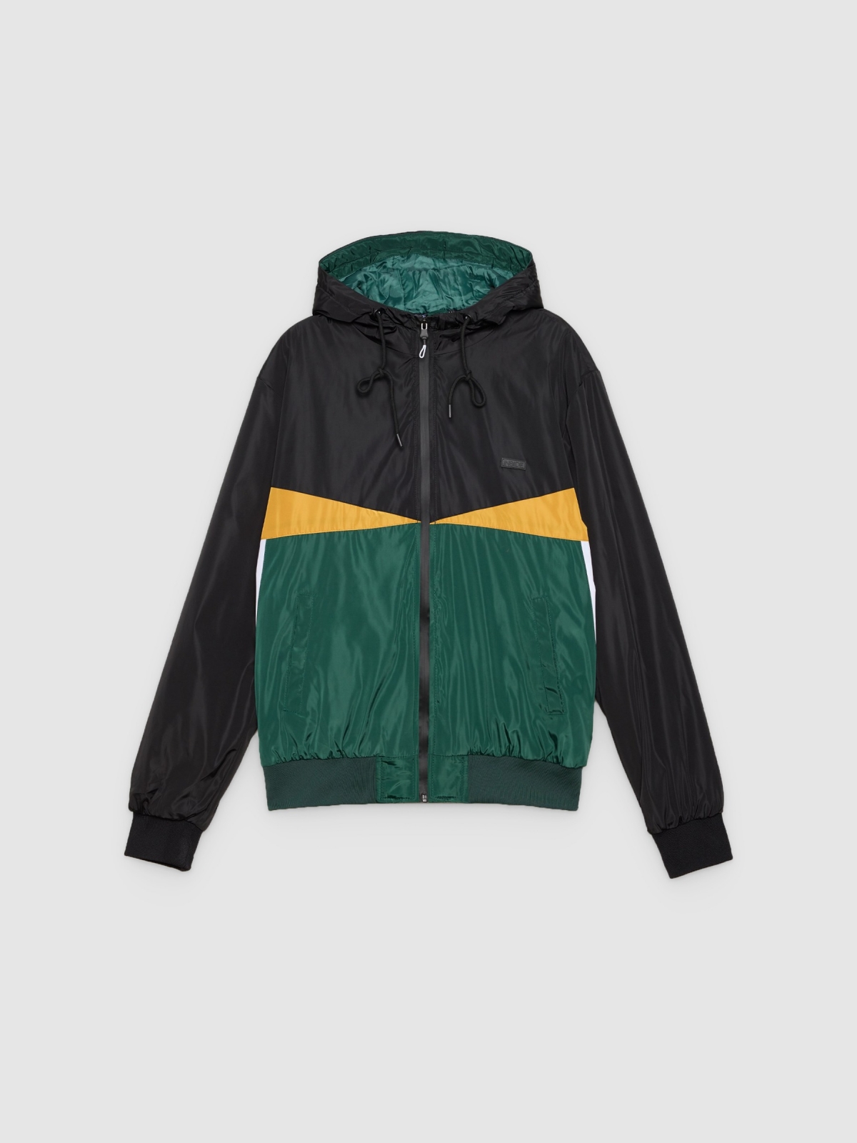 %Pto% Hooded Color Block Padded Jacket dark green front view