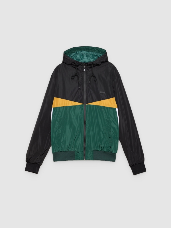  Hooded Color Block Padded Jacket dark green front view