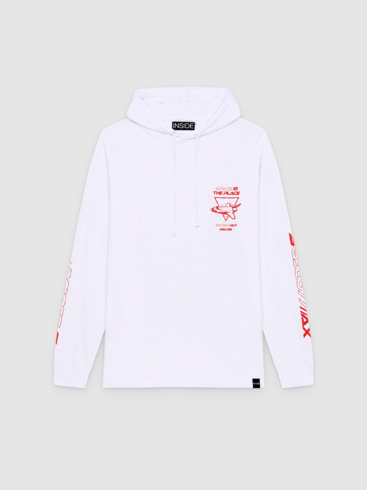 %Pto% Space print hooded t-shirt white front view