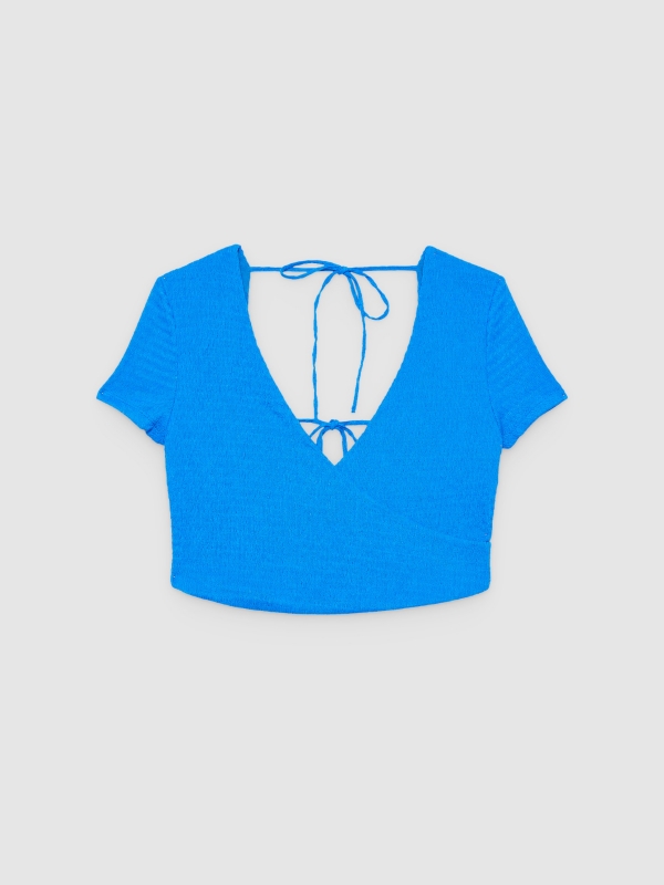  T-shirt with back lacing electric blue front view