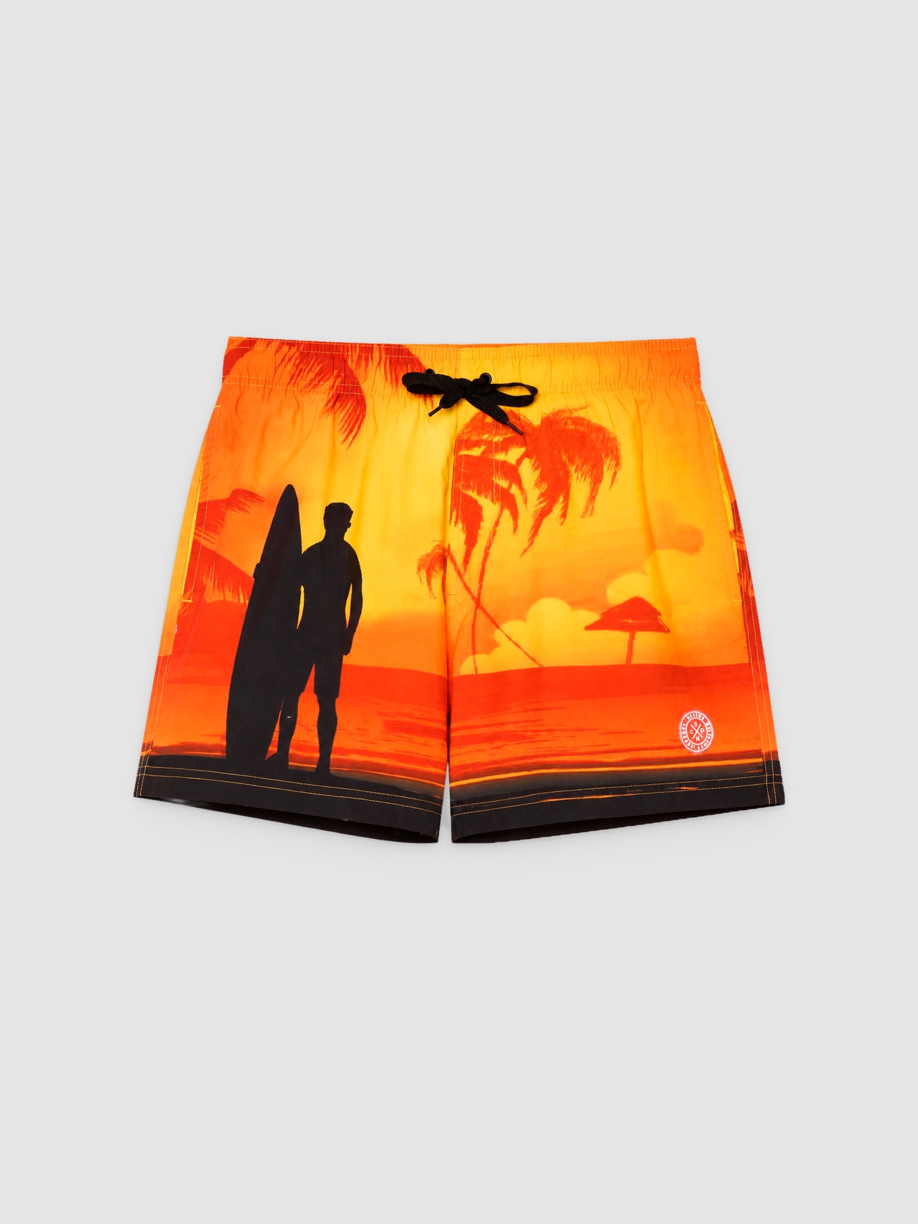 Surf print swimsuit black middle front view