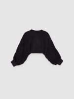 %Pto% Crop sweater with puffed sleeves black front view