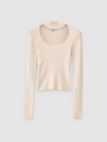 %Pto% Jersey slim de cuello vuelto beige vista frontal