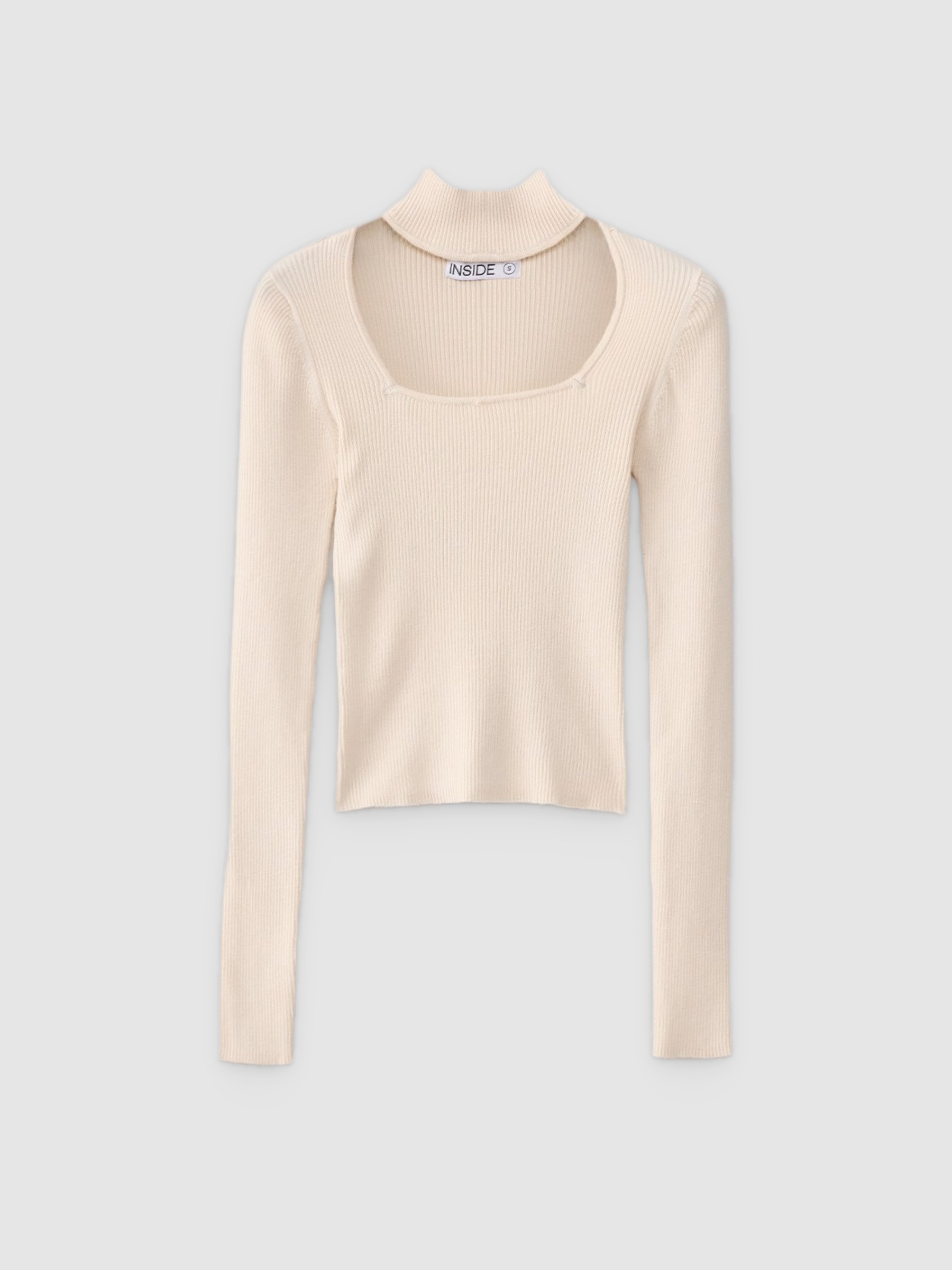 Jersey slim de cuello vuelto beige vista media frontal