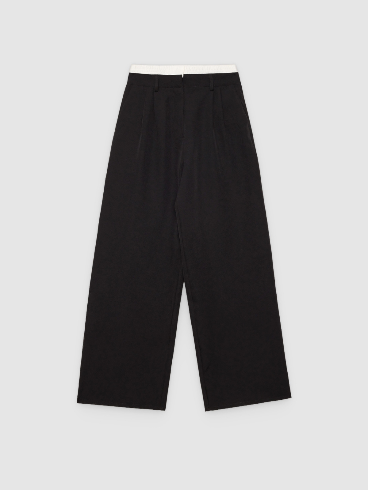 %Pto% Ruffled waistband Tailoring  pants black front view