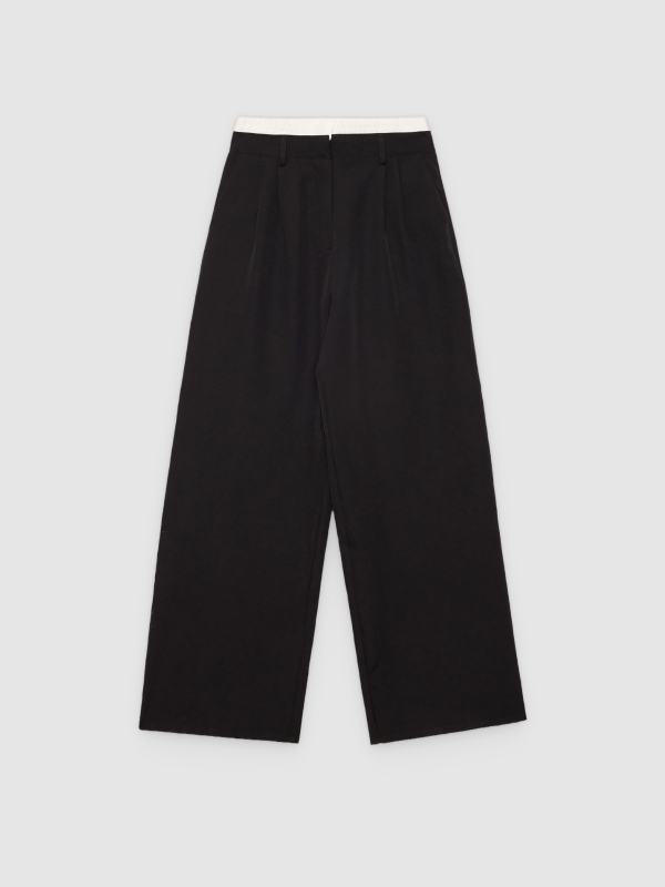  Calças tailoring cintura franzida preto vista frontal