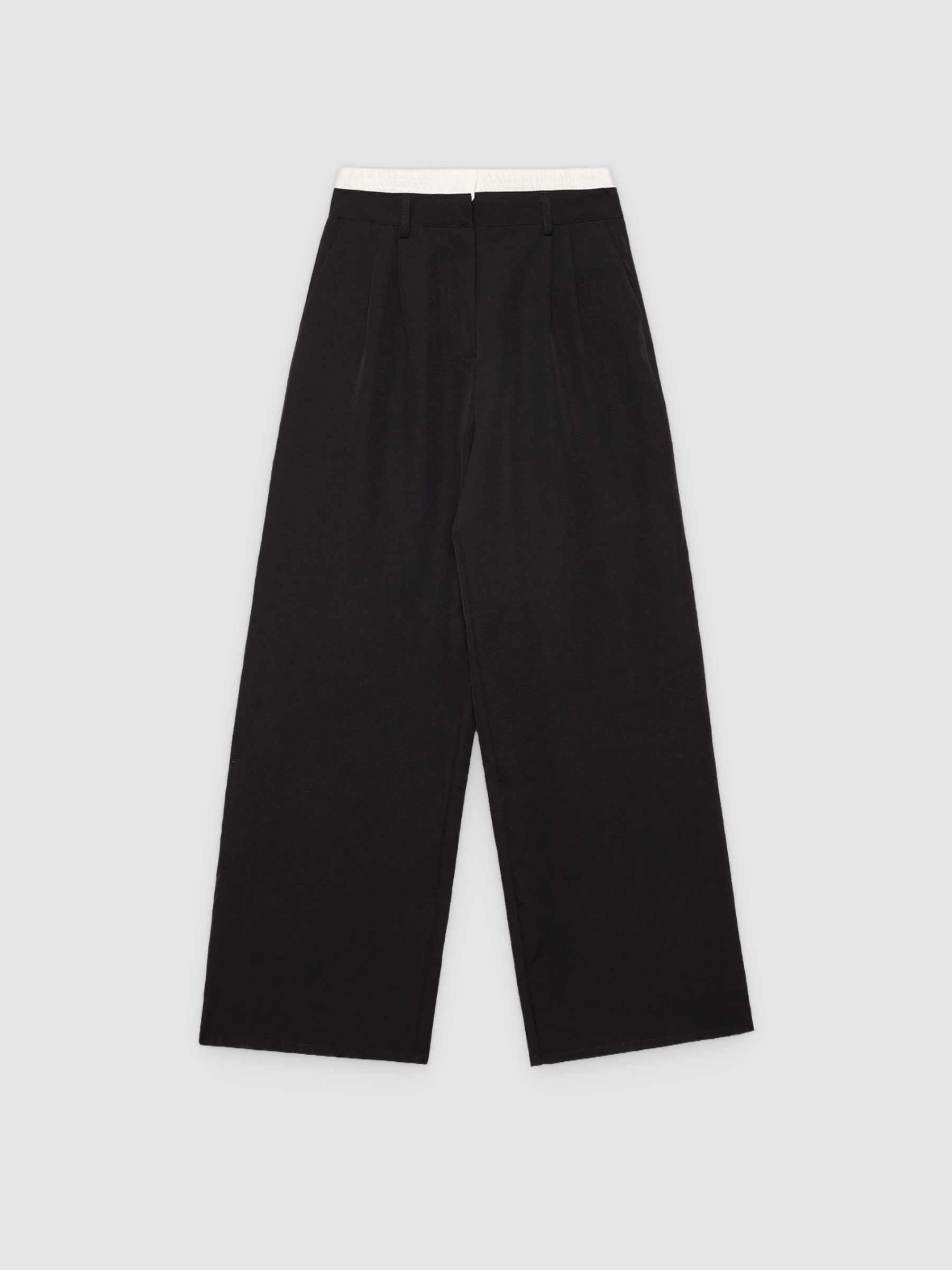 Pantalón tailoring cinturilla rizada negro vista general frontal