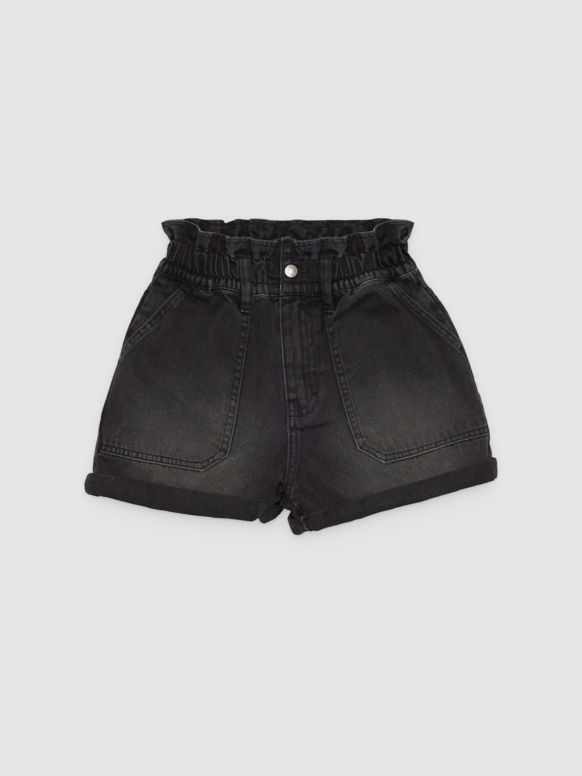 %Pto% Baggy denim short black front view