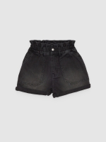 %Pto% Baggy denim short black front view