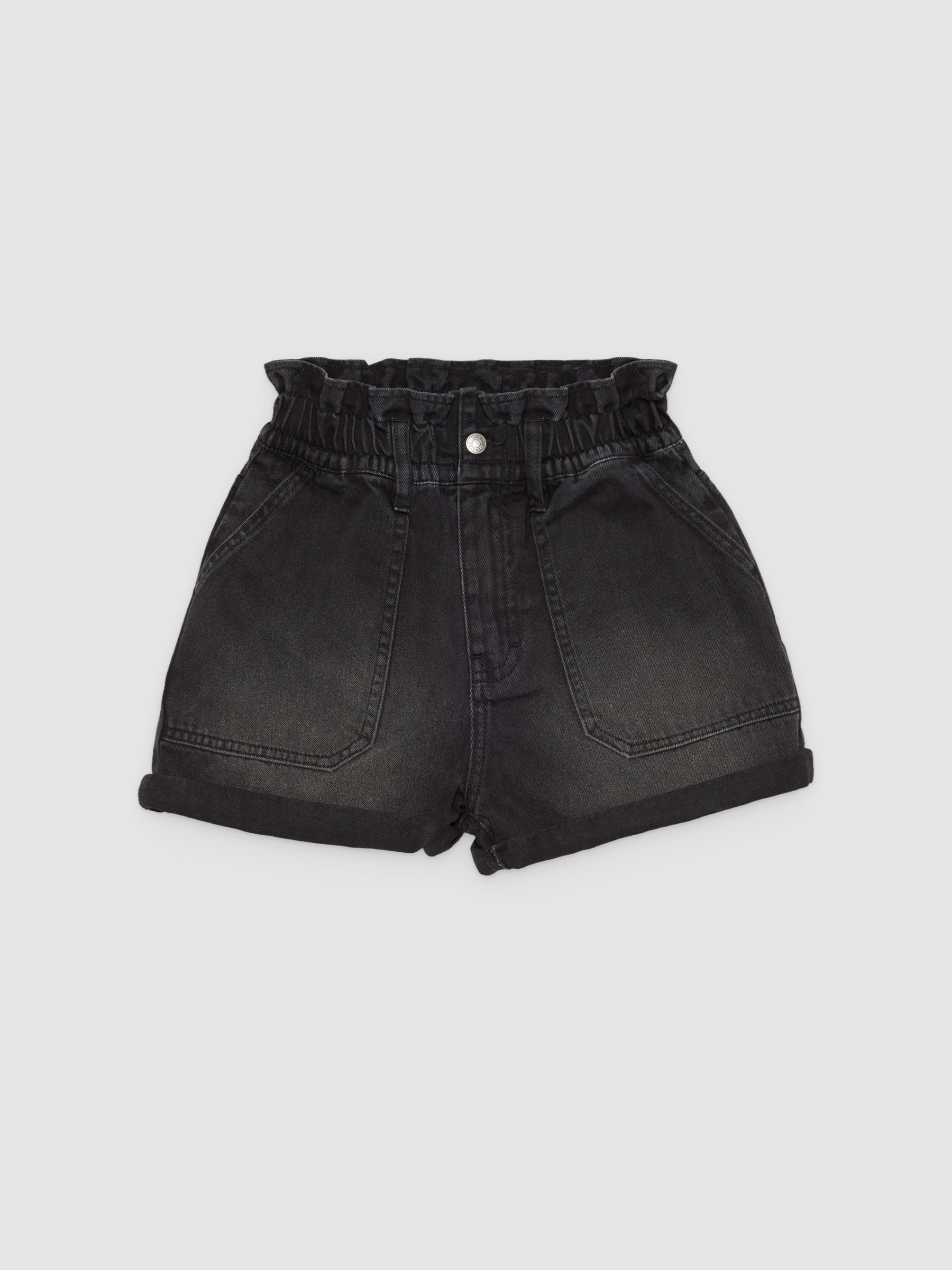 Short denim baggy preto vista meia frontal