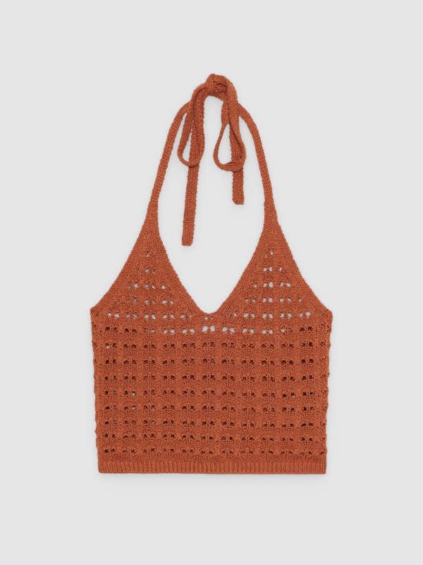  Crochet knotted top brown front view