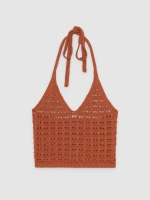 %Pto% Crochet knotted top brown front view