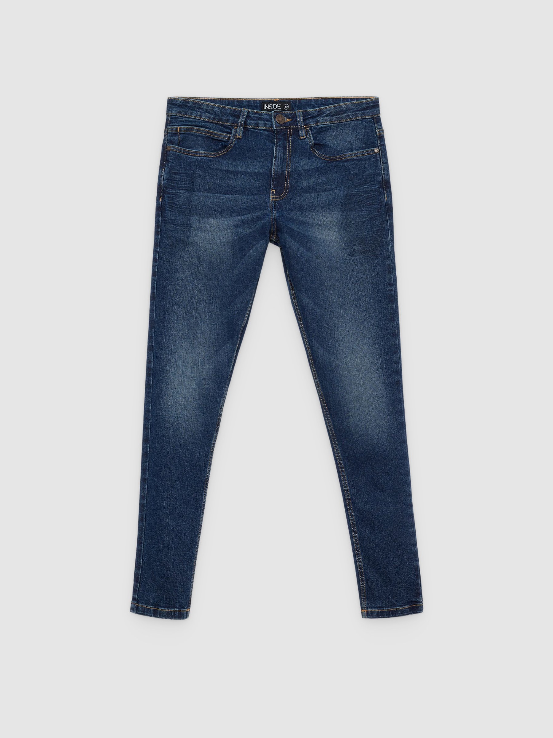 Jeans skinny oscuro desgastados azul vista general frontal