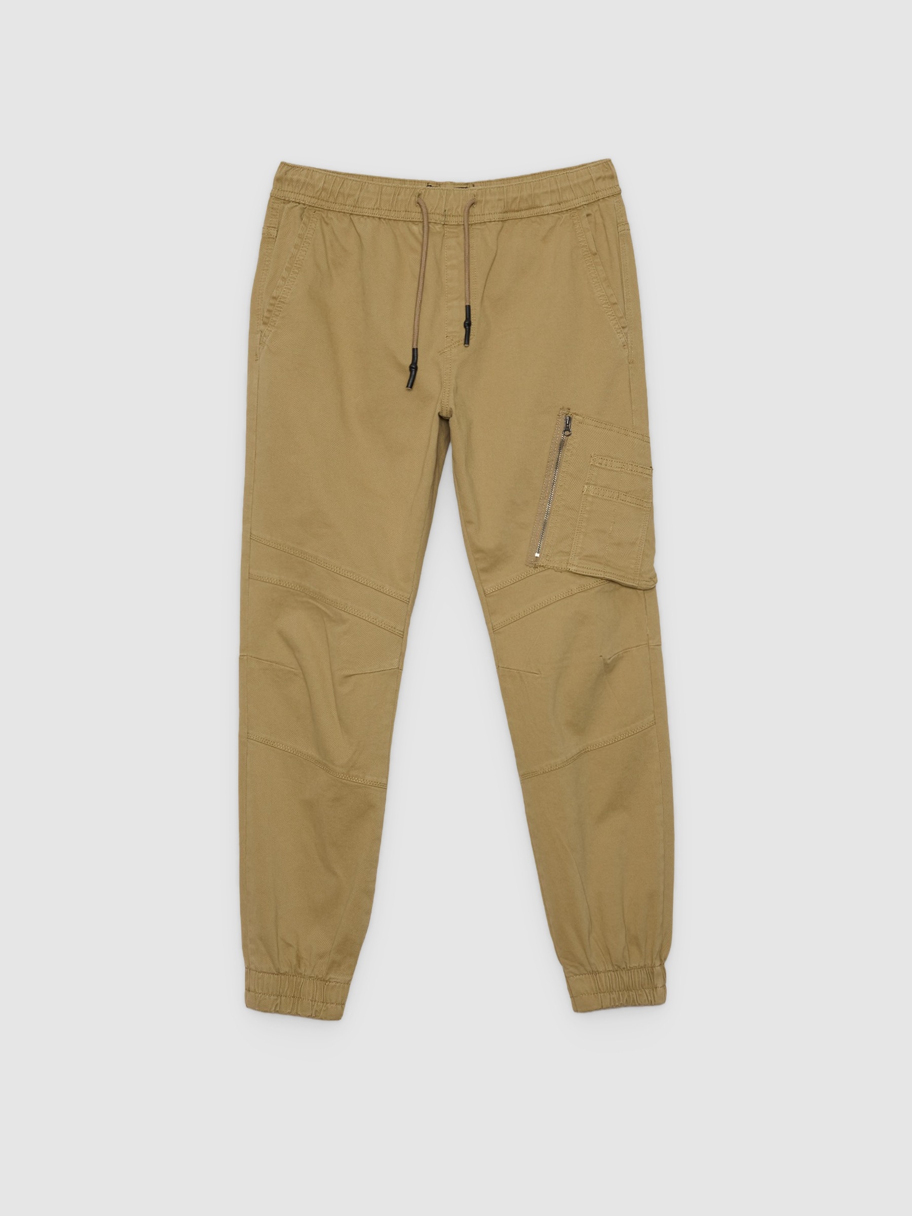 Calças jogger com bolso fechado amarelo vista geral frontal
