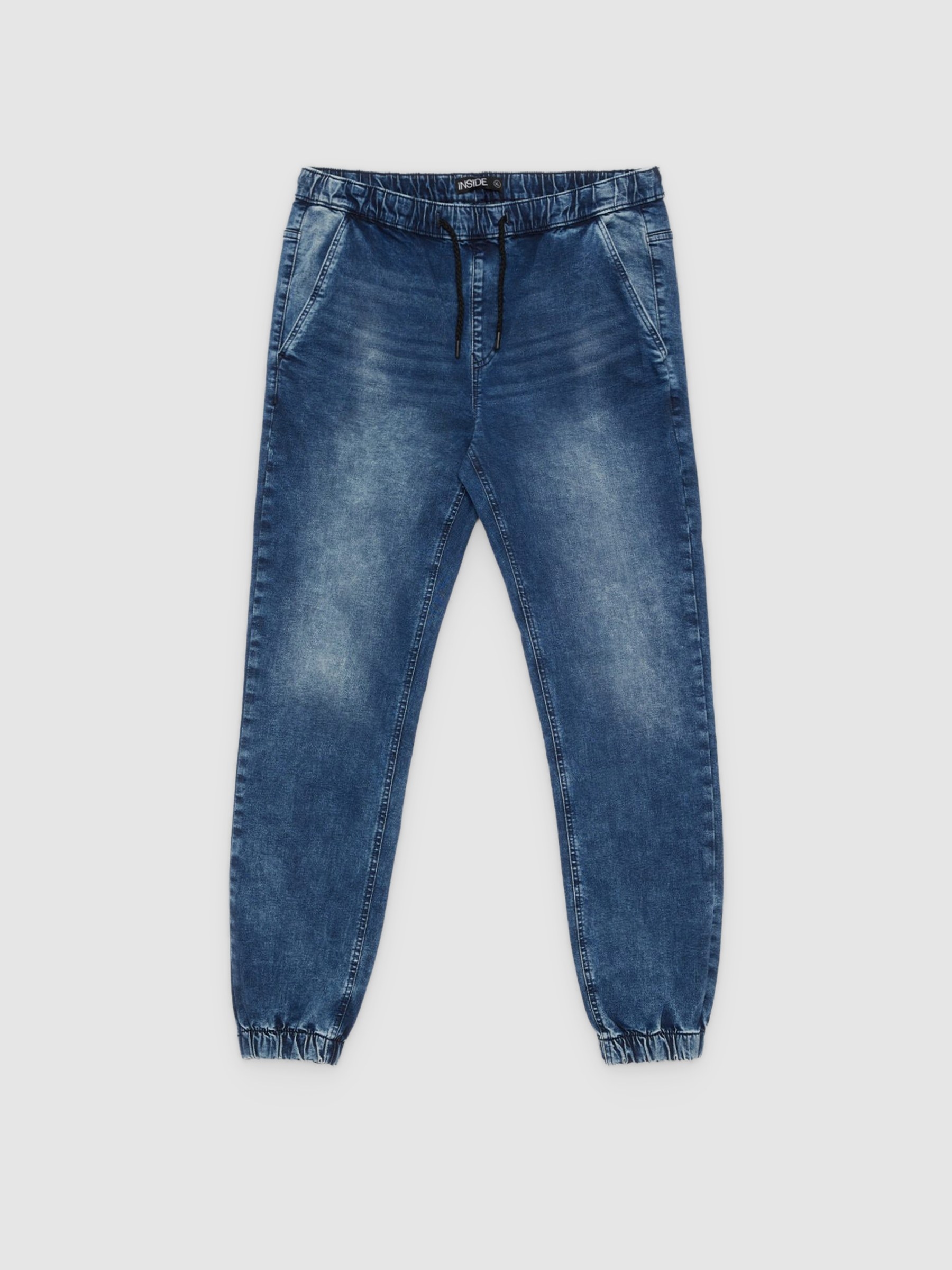 Denim jogger pants blue front view
