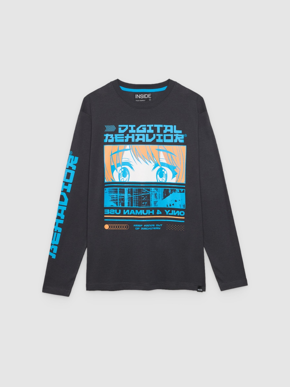 %Pto% Camiseta manga larga estampado gráfico gris oscuro vista frontal