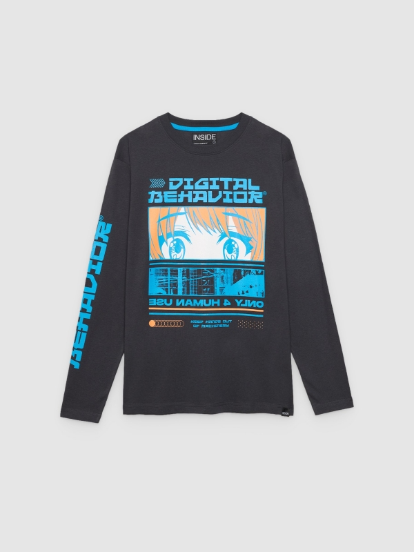  Long sleeve graphic print t-shirt dark grey front view
