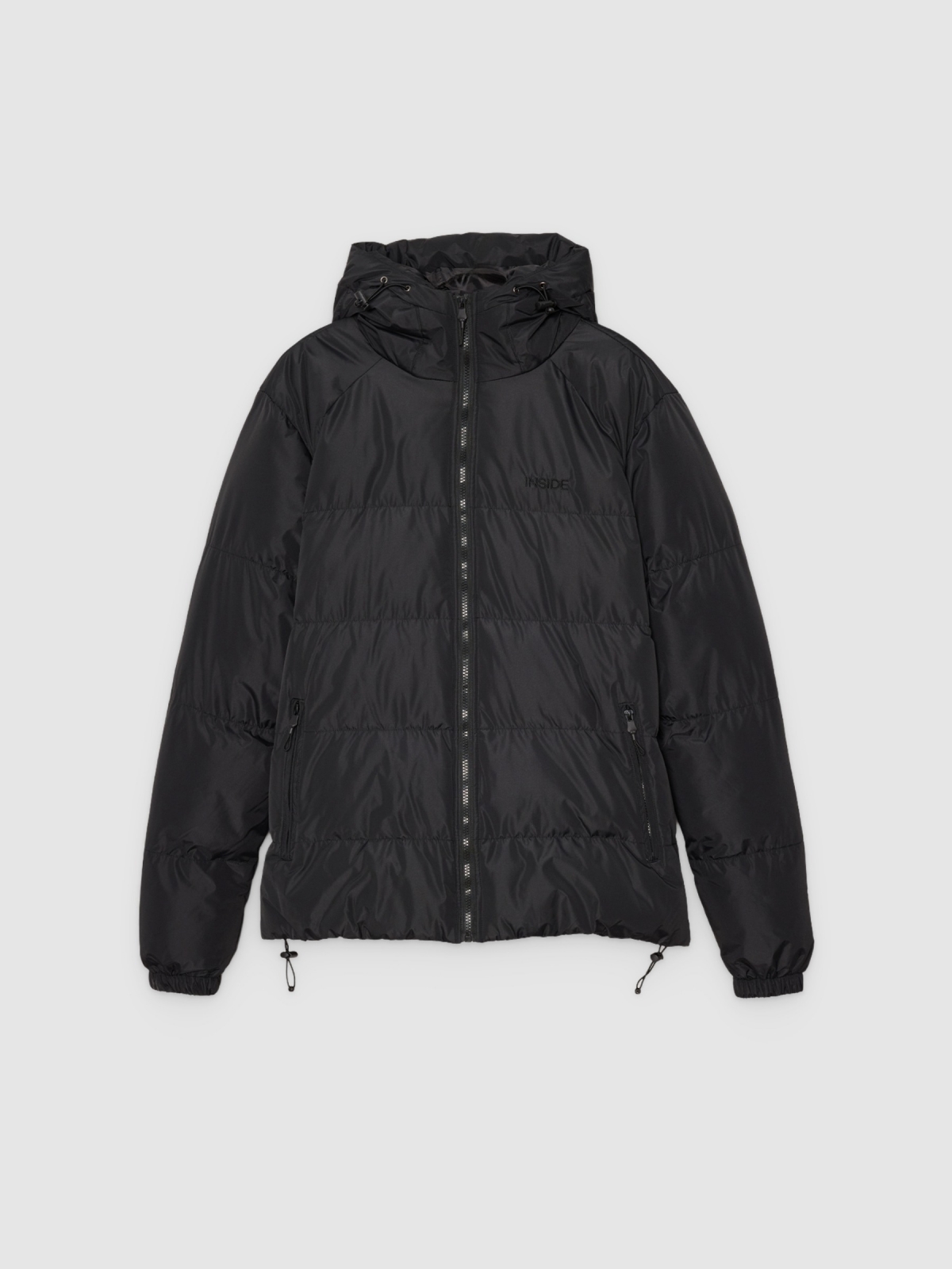 %Pto% Chaqueta acolchada con capucha negra negro vista frontal