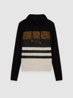 %Pto% Striped mottled collar jumper black front view