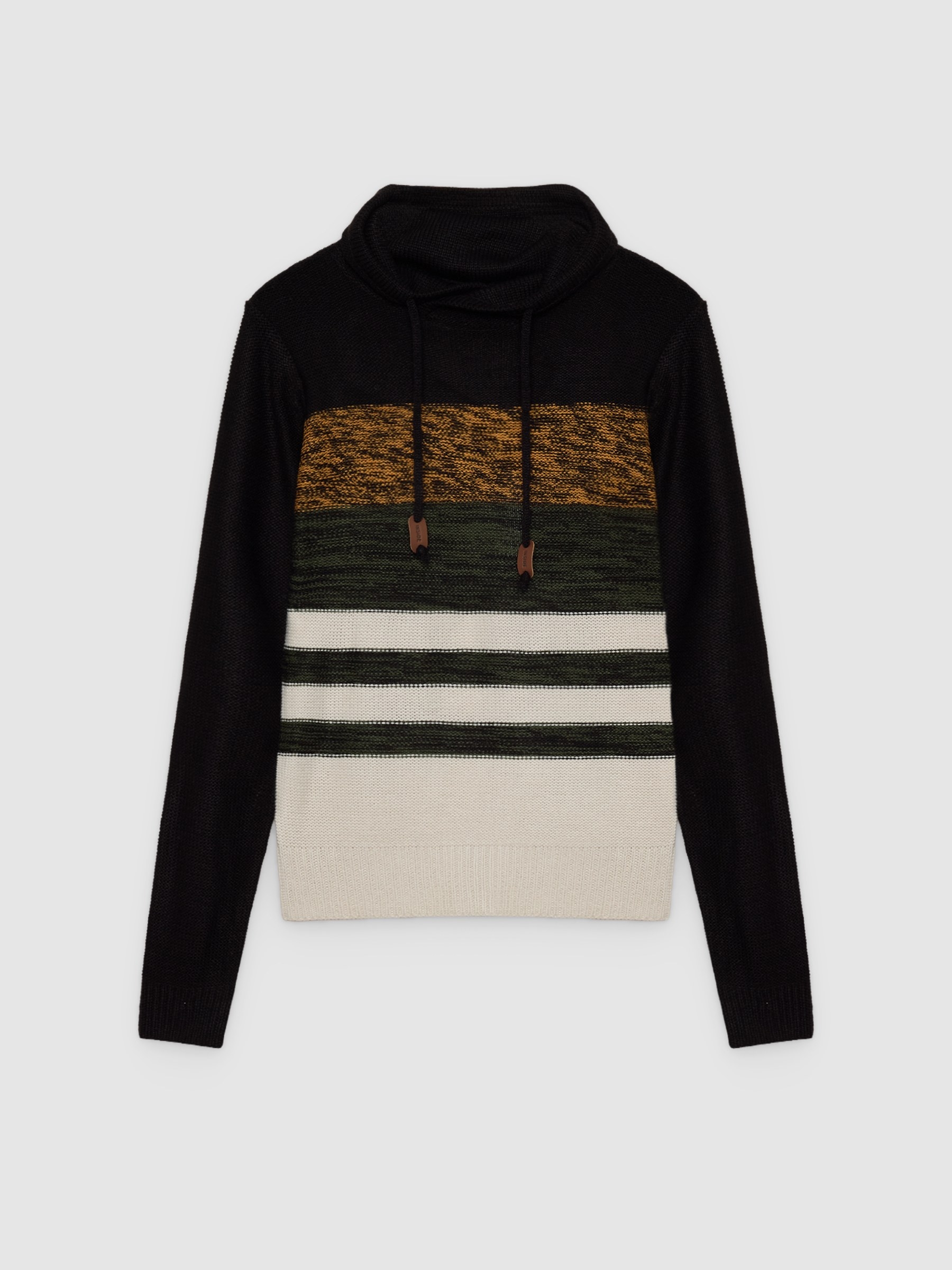 Striped mottled collar jumper black middle front view