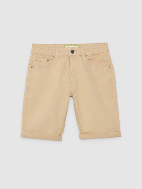  Coloured denim shorts beige front view