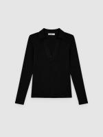 %Pto% Camiseta manga larga cuello polo negro vista frontal
