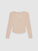 %Pto% Ribbed button long sleeve shirt raw front view