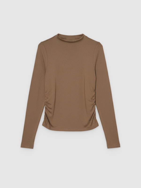  Long-sleeve shirt with a mock neck green mink front view